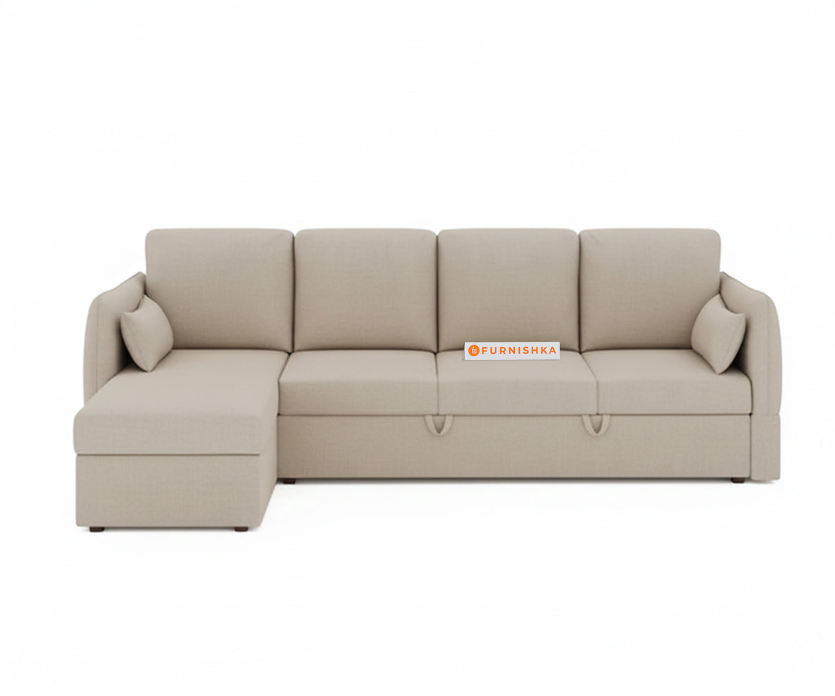 Corbida Sofa 3+L LHS Sofa cum Bed  - Pull out Type Light Beige - Furnishka