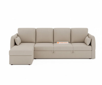 Corbida Sofa 3+L LHS Sofa cum Bed  - Pull out Type Light Beige - Furnishka