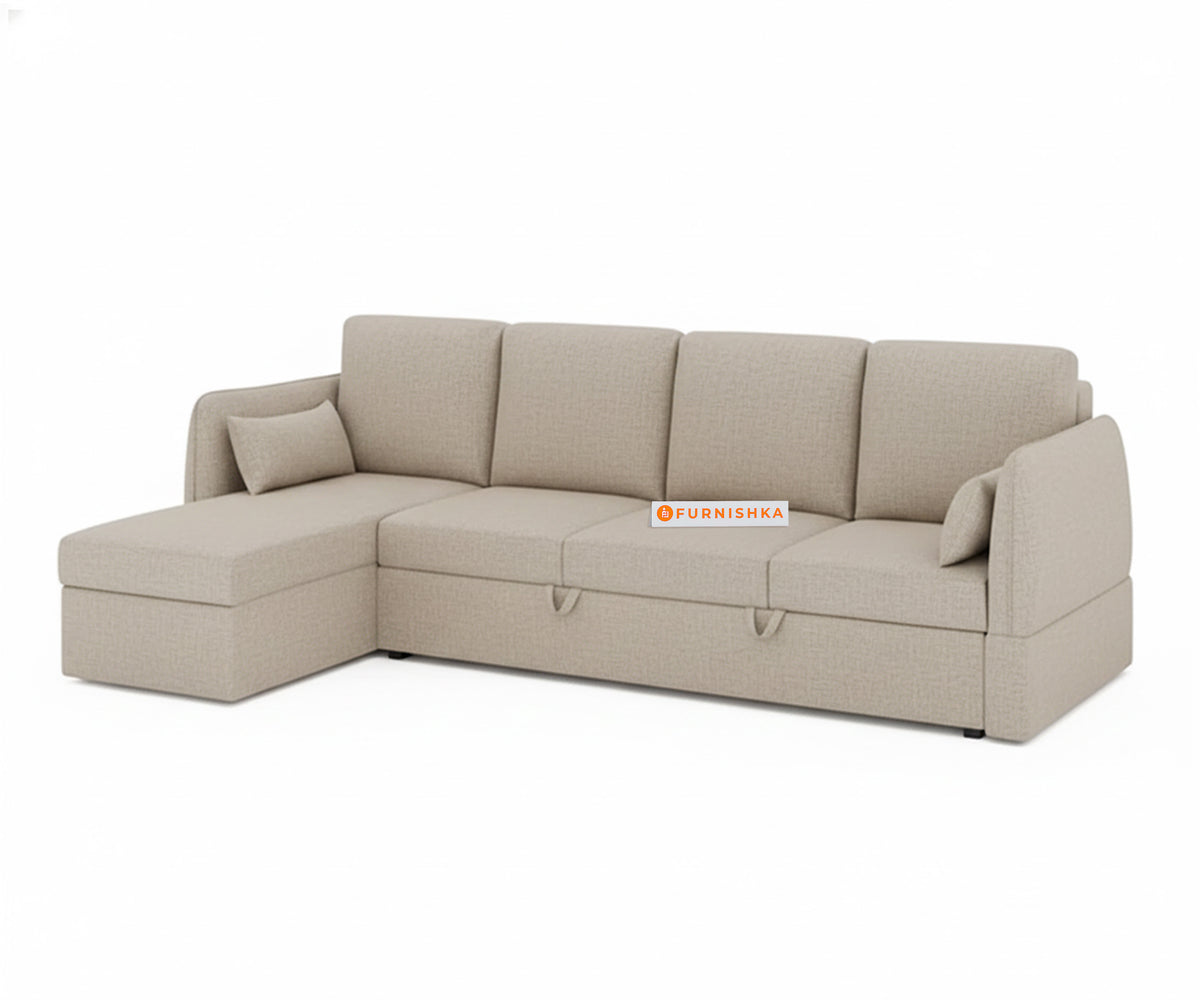Corbida Sofa 3+L LHS Sofa cum Bed  - Pull out Type Light Beige - Furnishka