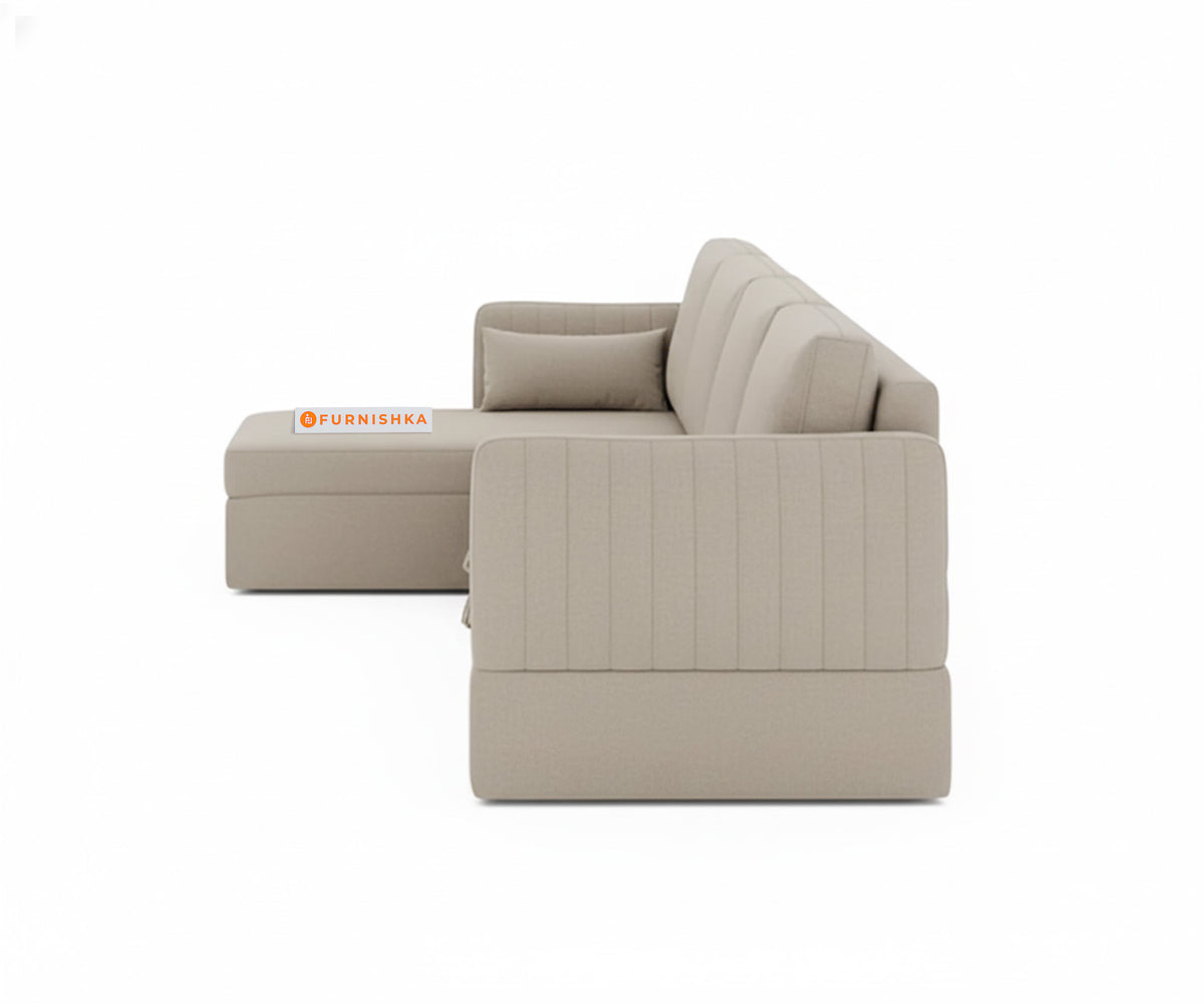 Corbida Sofa 3+L LHS Sofa cum Bed  - Pull out Type Light Beige - Furnishka
