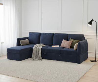 Corbida Sofa 3+L LHS Sofa cum Bed  - Pull out Type Persian blue