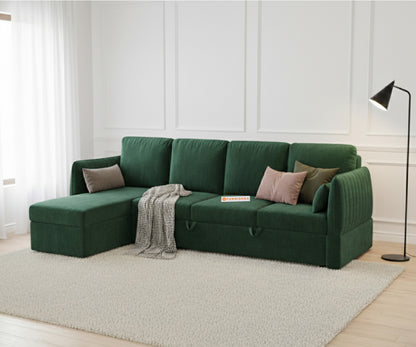 Corbida Sofa 3+L LHS Sofa cum Bed  - Pull out Type Pine Green - Furnishka