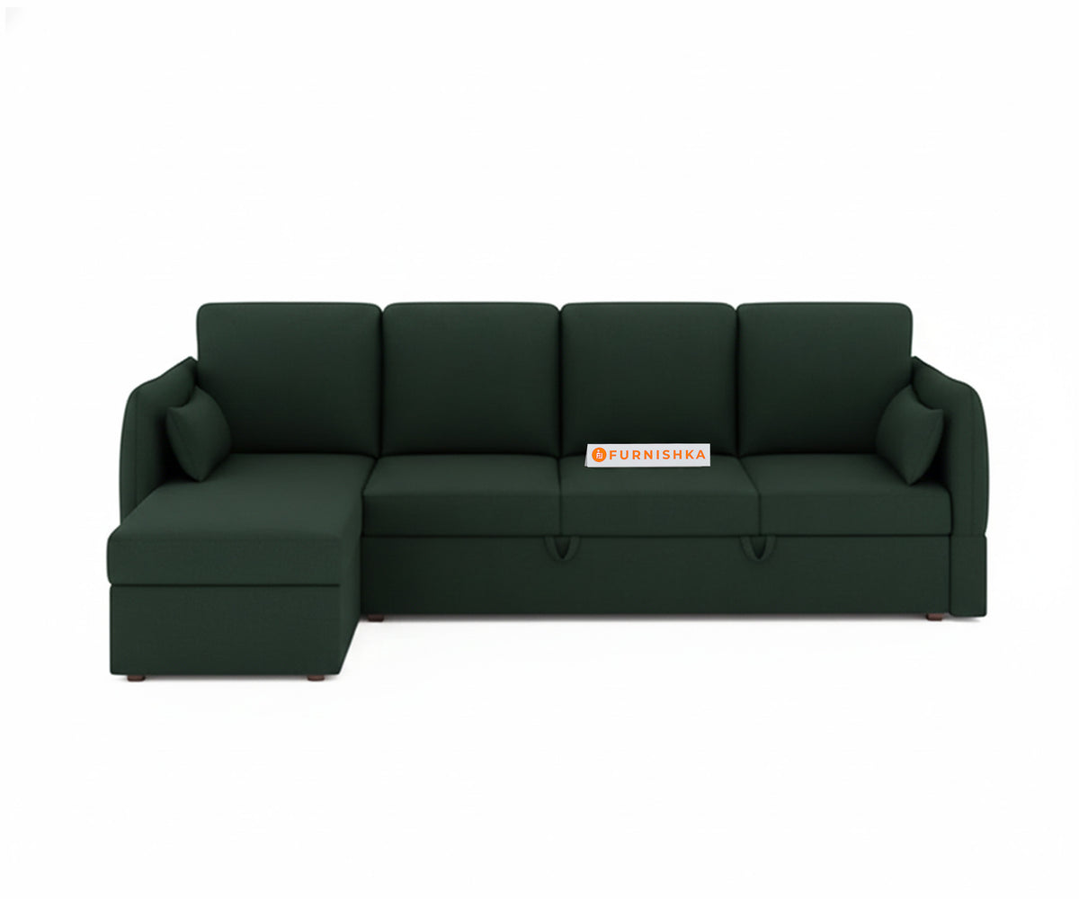 Corbida Sofa 3+L LHS Sofa cum Bed  - Pull out Type Pine Green - Furnishka