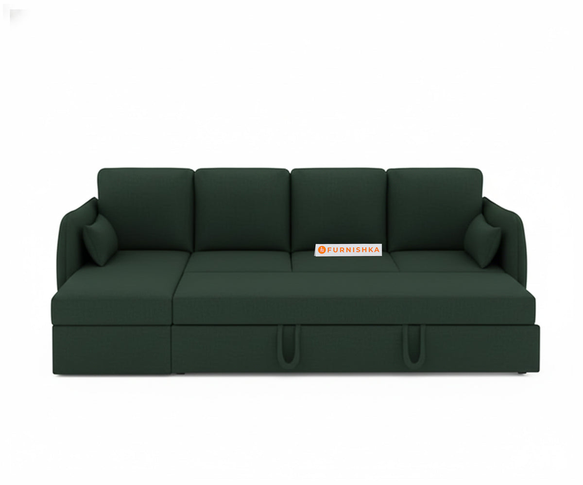 Corbida Sofa 3+L LHS Sofa cum Bed  - Pull out Type Pine Green - Furnishka