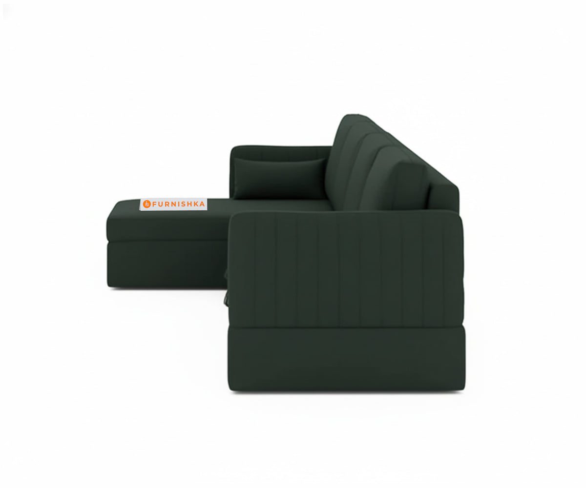 Corbida Sofa 3+L LHS Sofa cum Bed  - Pull out Type Pine Green - Furnishka