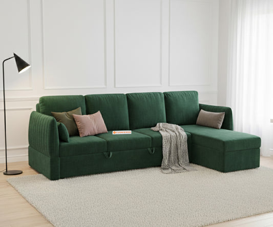 Corbida Sofa 3+L RHS Sofa cum Bed  - Pull out Type  Pine Green - Furnishka