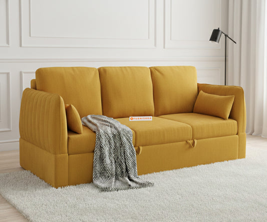 Corbida Sofa 3 Seater Sofa Cum Bed - Pull out Type Mustard yellow - Furnishka