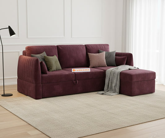Corbida Sofa 2+L RHS Sofa cum Bed - Pull out Type Red Wine