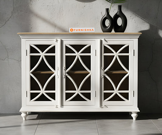 Cross Arch Glass with 3 shutters Door 3 drawers Distressed - Furnishka