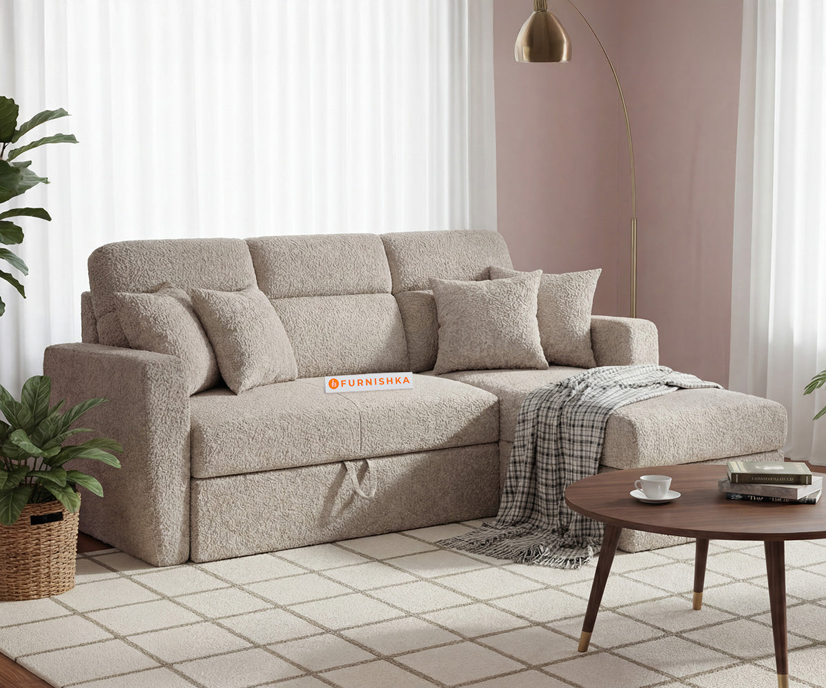 Daina 2 Seater L Shape Sofa cum Bed with Anthology Fabric Grey-RHS - Furnishka