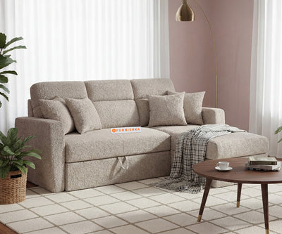Daina 2 Seater L Shape Sofa cum Bed with Anthology Fabric Grey-RHS