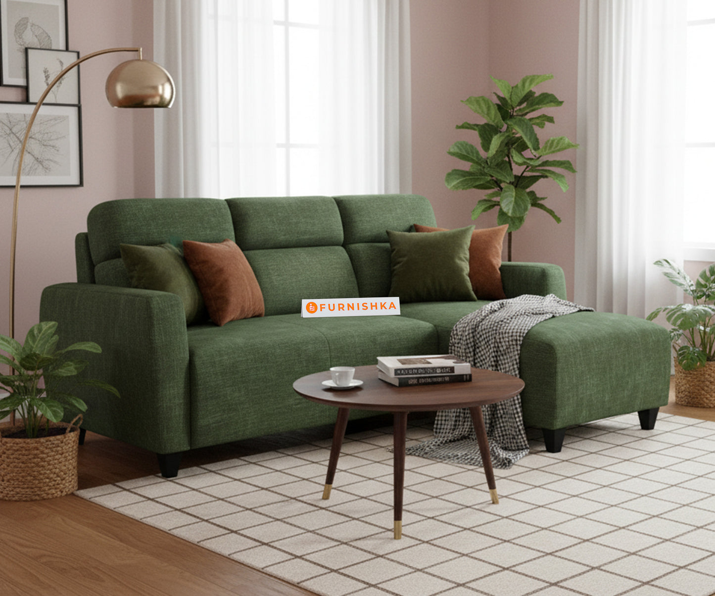 Daina 2 Seater Sectional Sofa L Shape - RHS Pine Green - Furnishka 