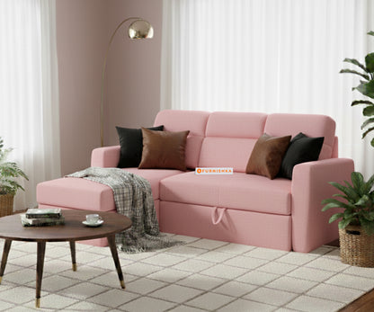 Daina 2 Seater Sectional Sofa cum Bed - LHS Flamingo Pink - Furnishka 