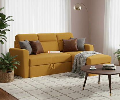 Daina 2 Seater Sectional Sofa cum Bed - RHS Mustard Yellow - Furnishka 