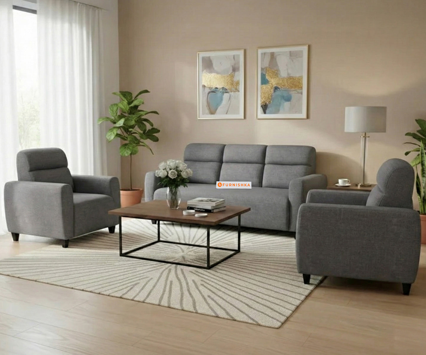 Daina 3+1+1 Seater Sofa Set Space Grey - Furnishka 