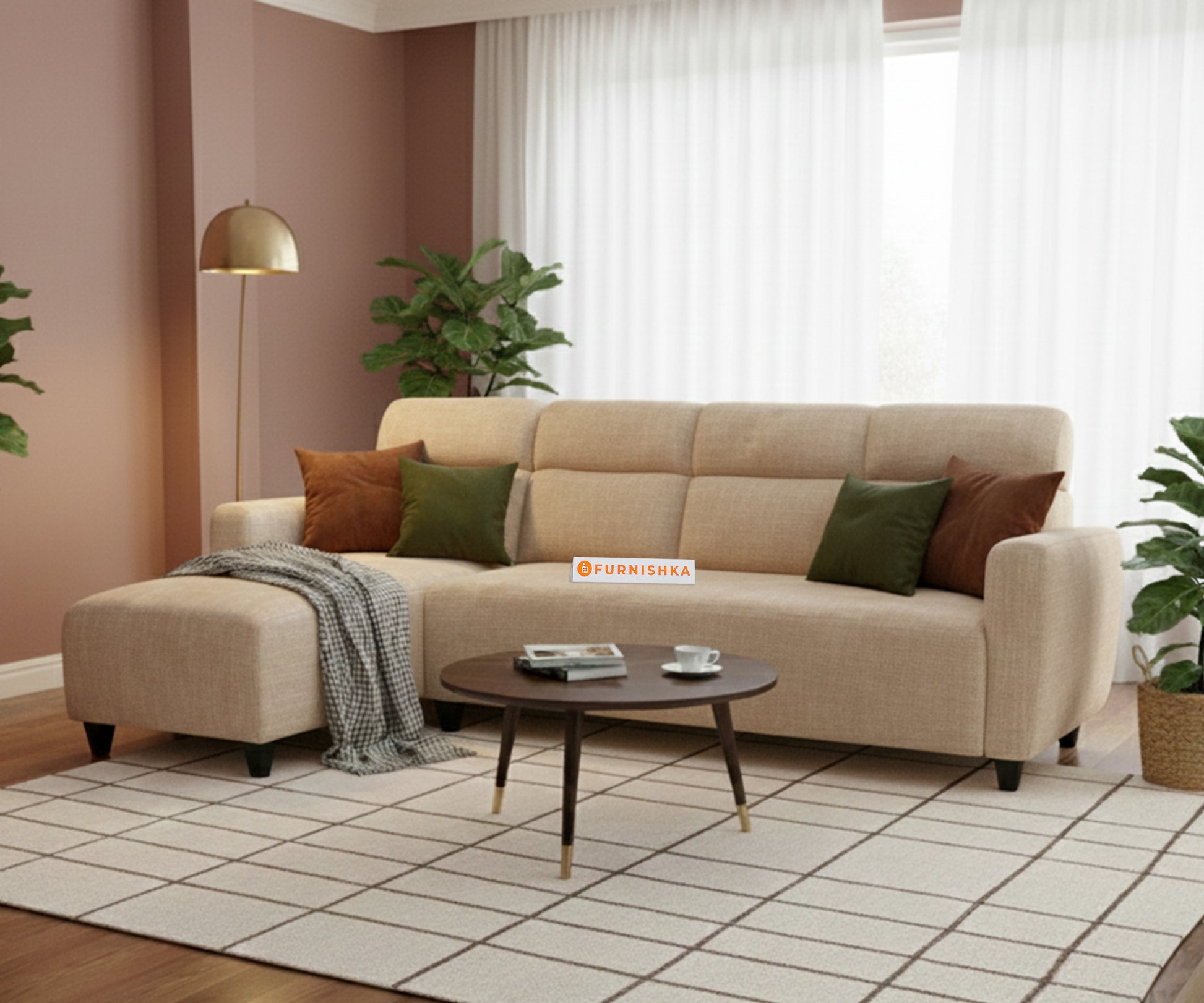 Daina 3 Seater L Shape Sofa - LHS Light Beige - Furnishka 