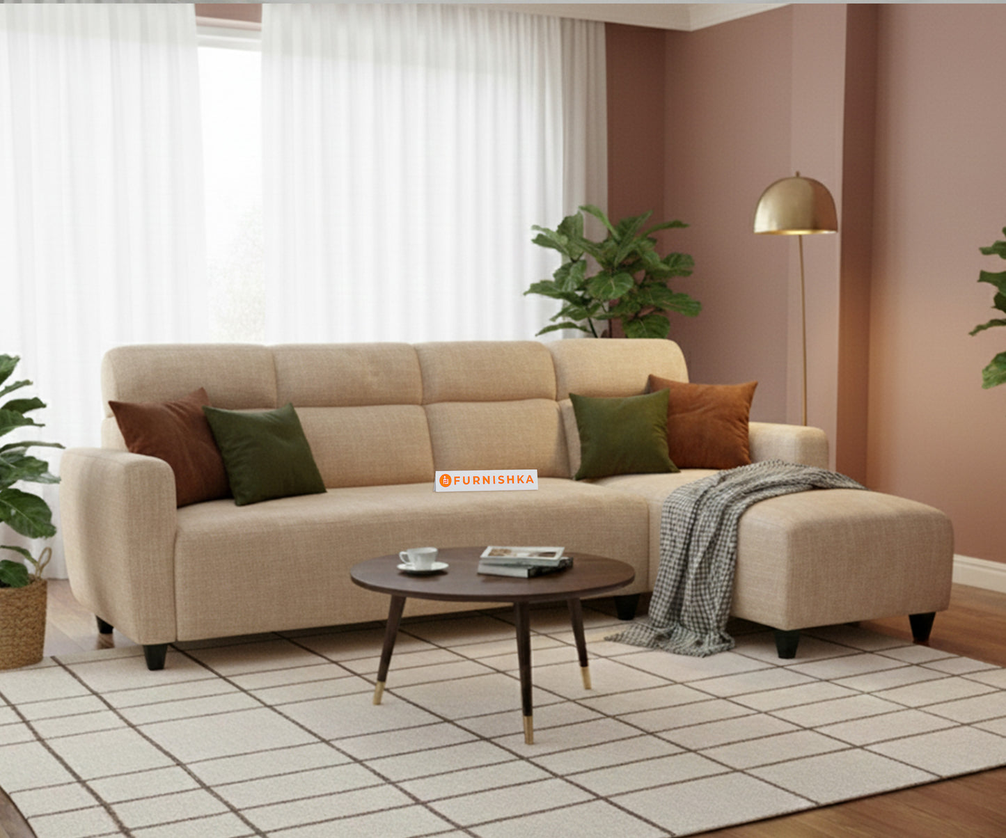 Daina 3 Seater L Shape Sofa-RHS Light Beige - Furnishka 