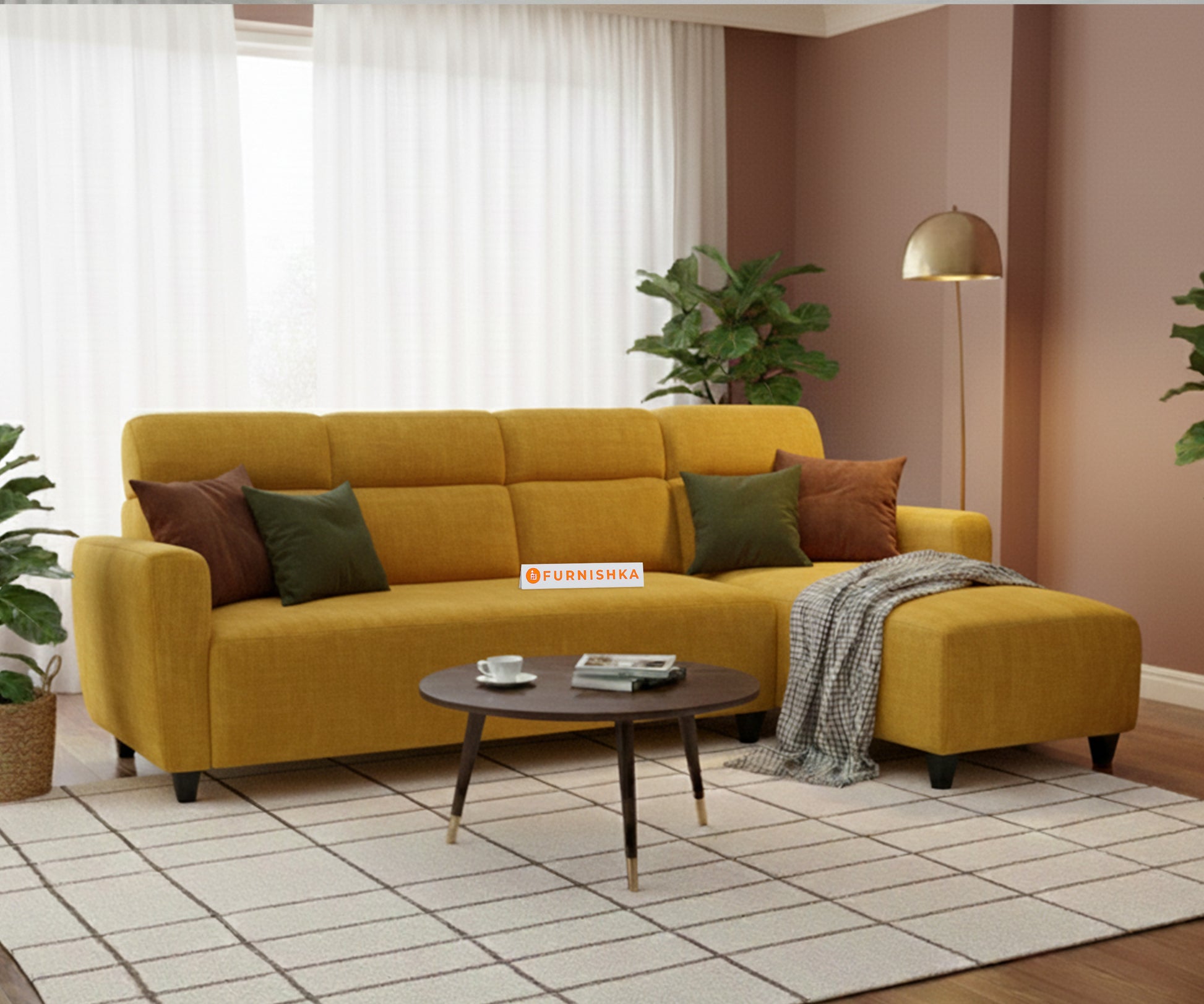 Daina 3 Seater L Shape Sofa-RHS Mustard Yellow - Furnishka 