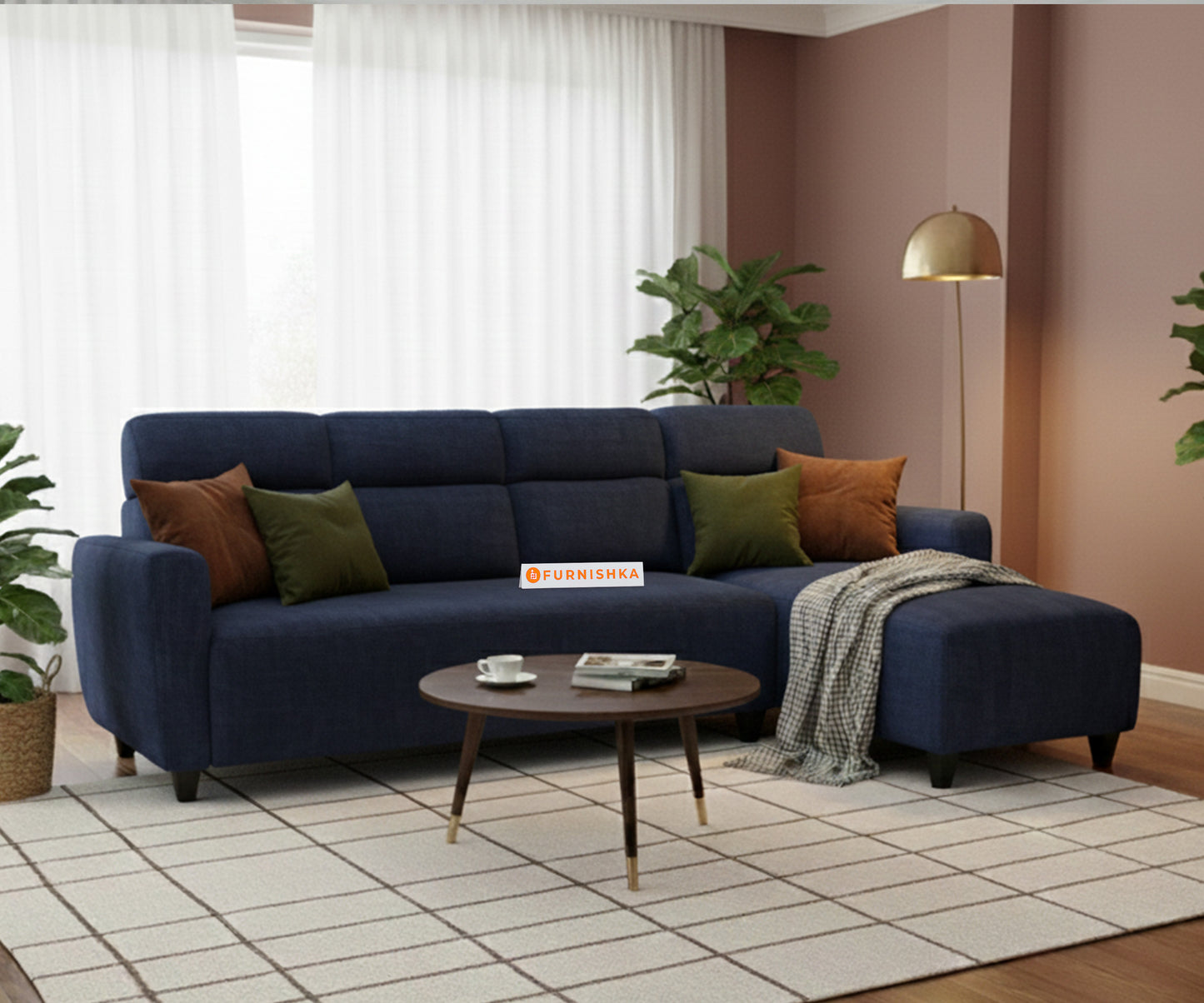 Daina 3 Seater L Shape Sofa-RHS Persian Blue - Furnishka 