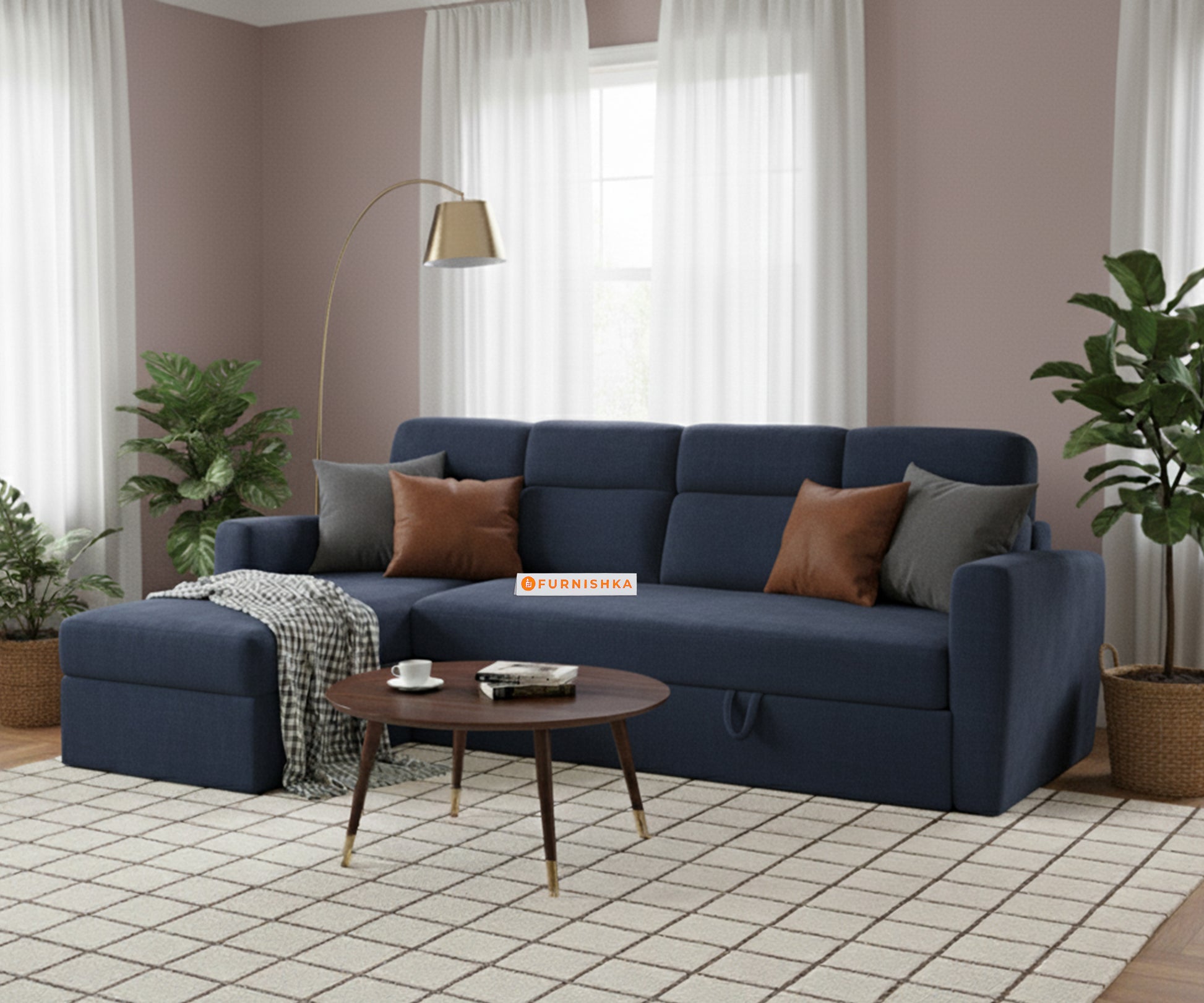 Daina 3 Seater Sectional Sofa cum Bed - LHS Persian Blue - Furnishka 