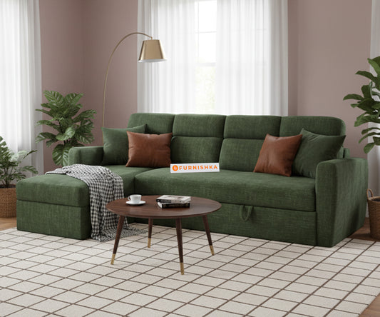 Daina 3 Seater Sectional Sofa cum Bed - LHS Pine Green - Furnishka