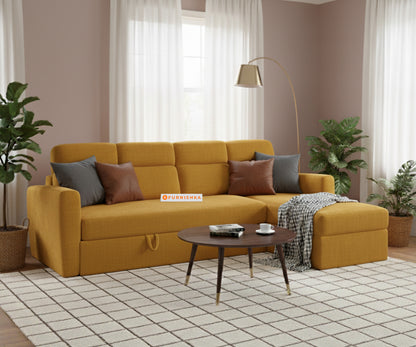 Daina 3 Seater Sectional Sofa cum Bed - RHS Mustard Yellow - Furnishka 