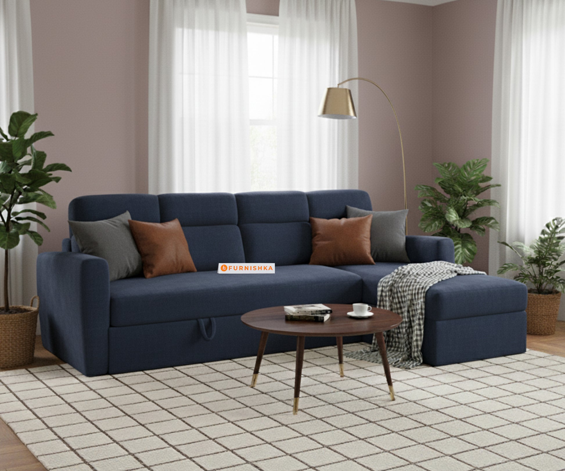 Daina 3 Seater Sectional Sofa cum Bed - RHS Persian Blue - Furnishka 