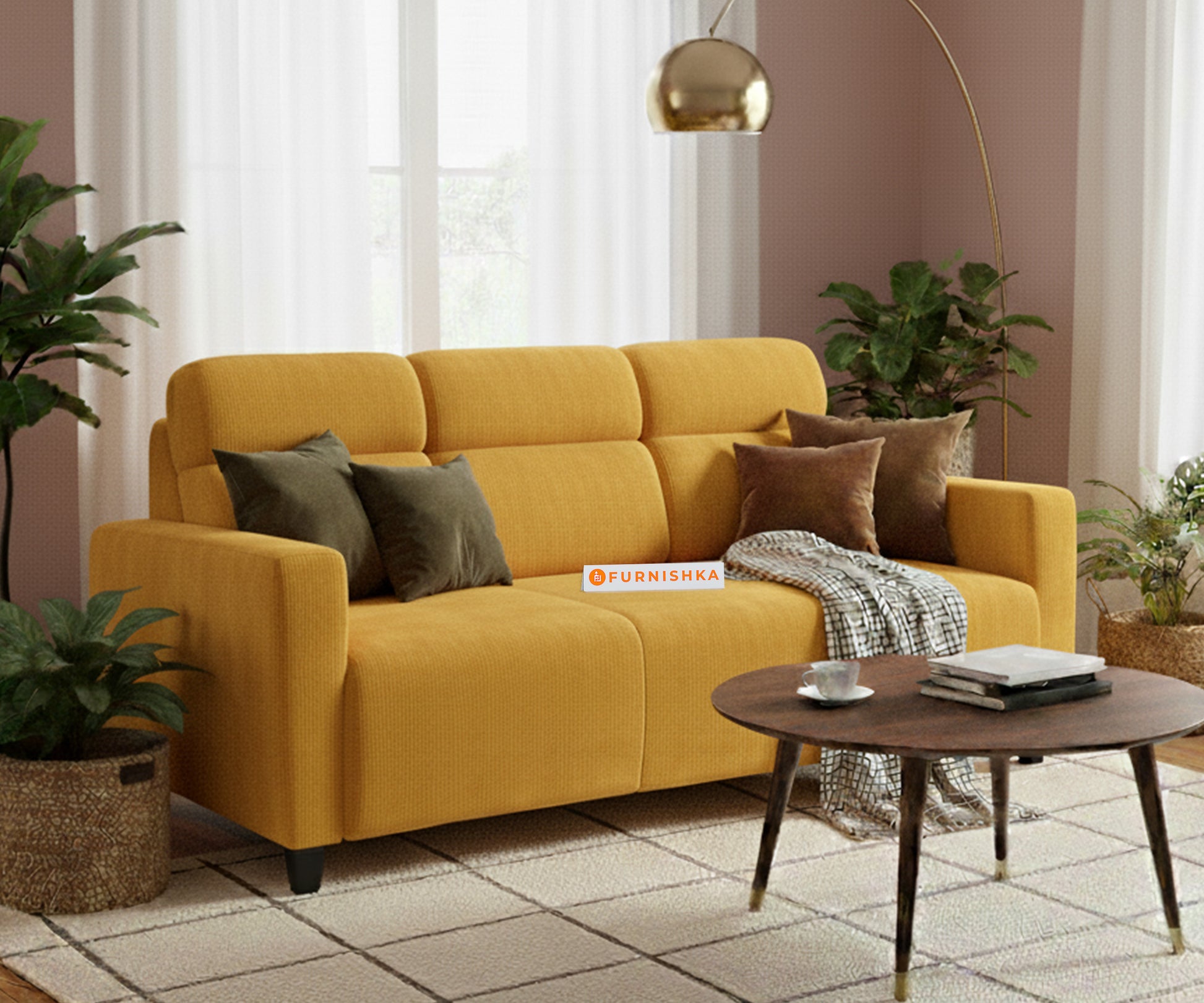 Daina 3 seater sofa  Mustard Yellow - Furnishka 
