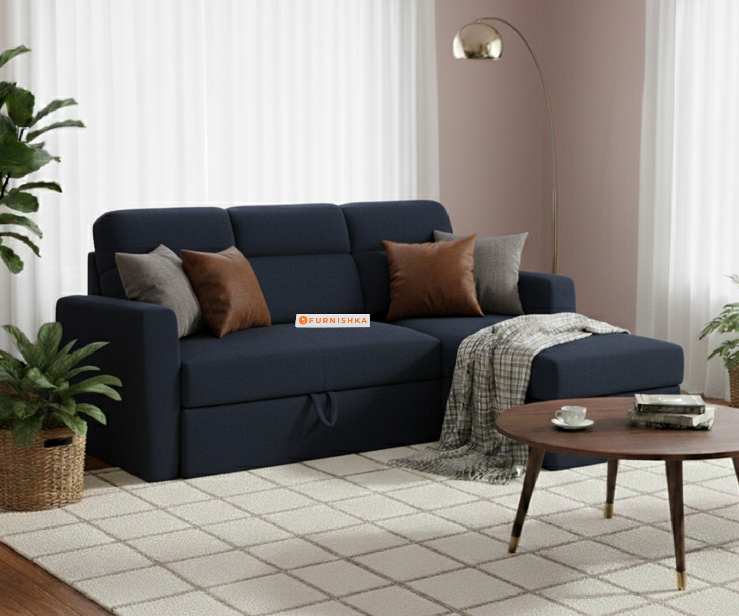 Daina 2 Seater Sectional Sofa cum Bed - RHS Persian Blue