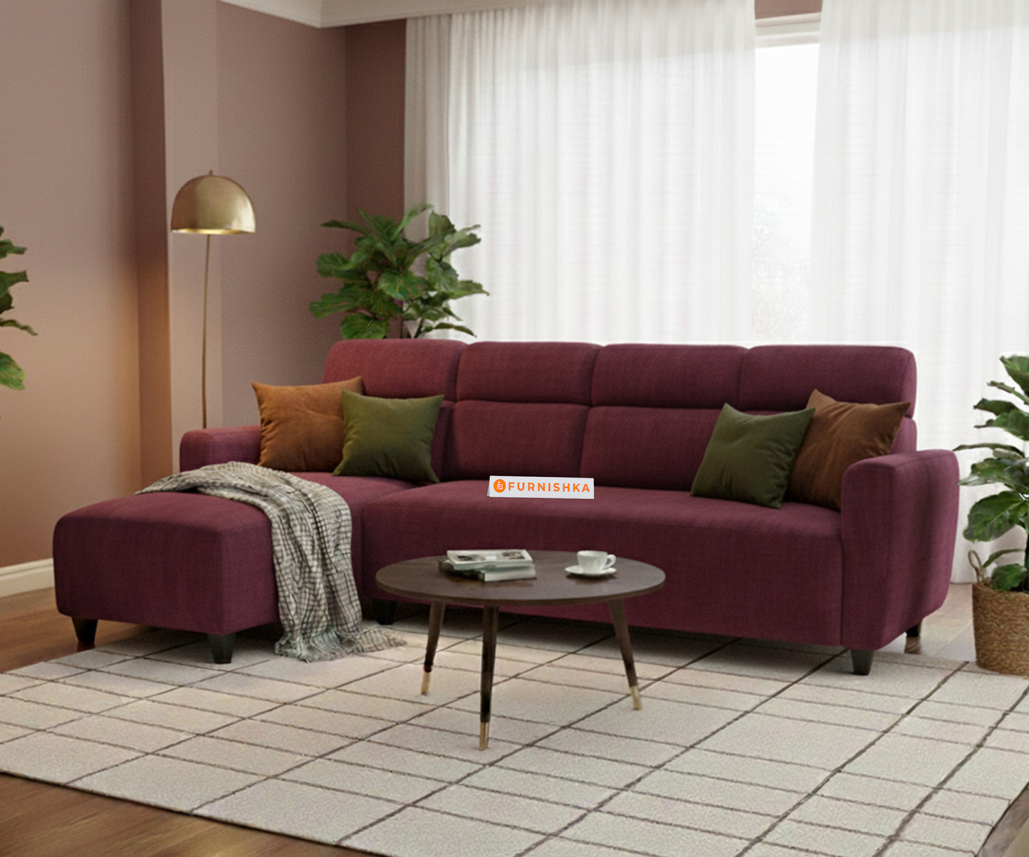 Daina 3 Seater L Shape Sofa - LHS Red Wine