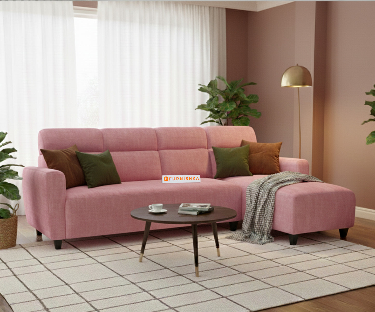 Daina 3 Seater L Shape Sofa- RHS Flamingo Pink