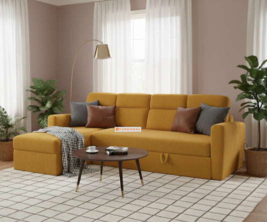 Daina 3 Seater Sectional Sofa cum Bed - LHS Mustard Yellow