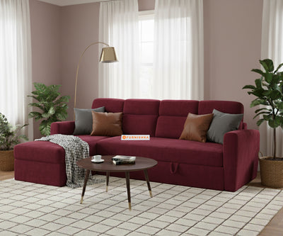 Daina 3 Seater Sofa cum Bed - LHS Red Wine