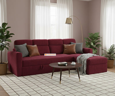 Daina 3 Seater Sectional Sofa cum Bed - RHS Red Wine
