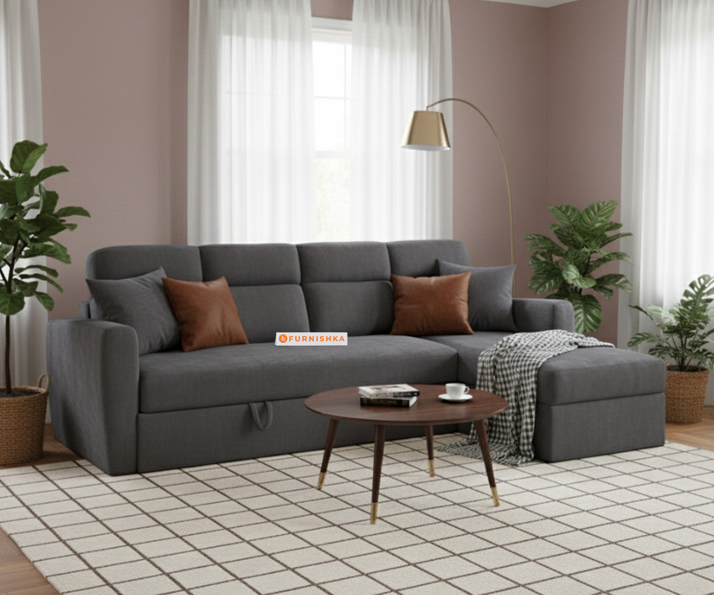 Daina 3 Seater Sofa cum Bed - RHS Space Grey