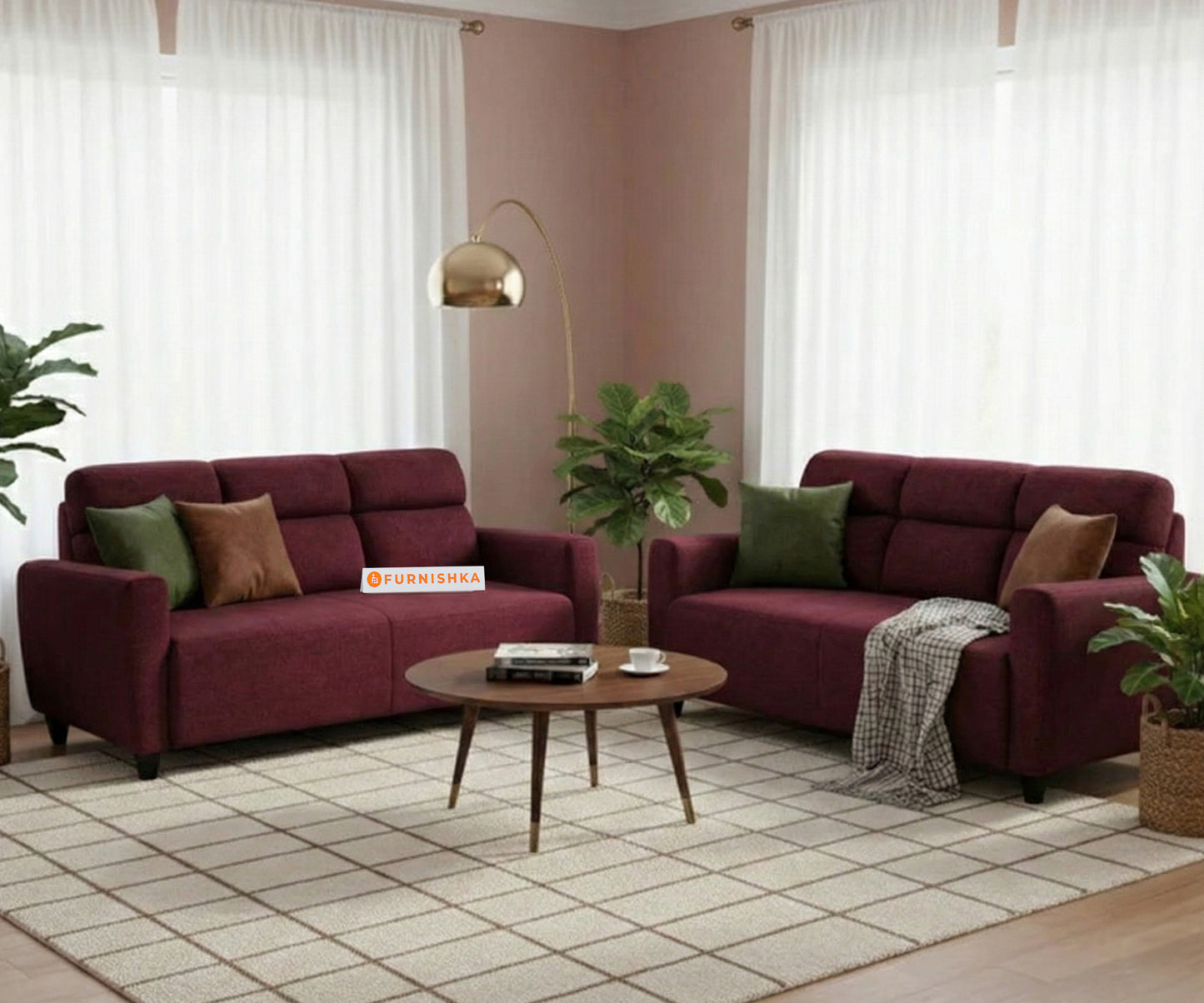 Daina 3+2 Seater Sofa Set Red Wine