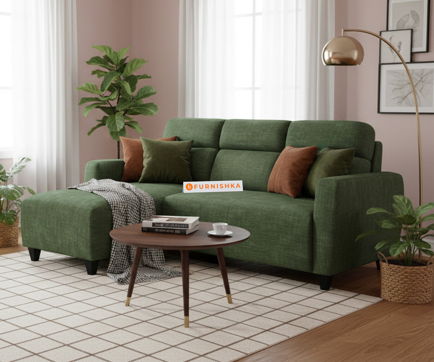 Daina 2 Seater Sectional Sofa L Shape - LHS Pine Green