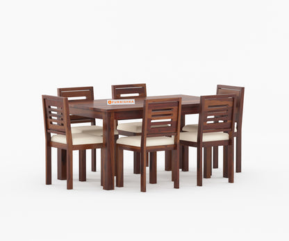 Daria Sheesham Wood 6 Seater Dining Sets With Cushion Top Chair - Furnishka 