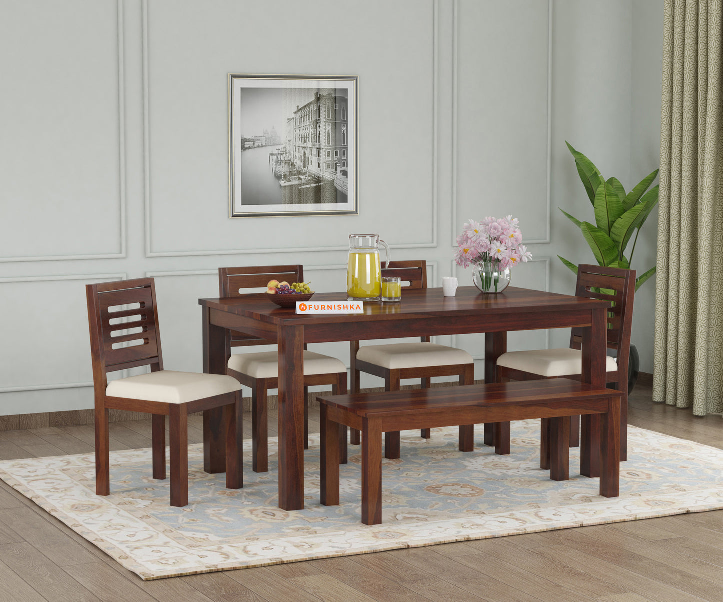 Daria 6 Seater Dining Set with Cushion Top Chairs and Bench