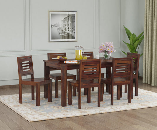 Daria Sheesham wood 6 Seater Dining Set without cushion Top chair