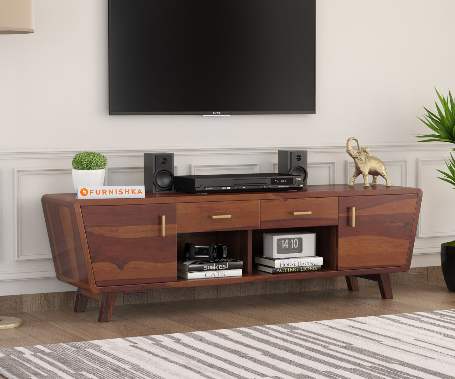 Devon Sheesham Wood Tv Cabinets with Drawers and Storage