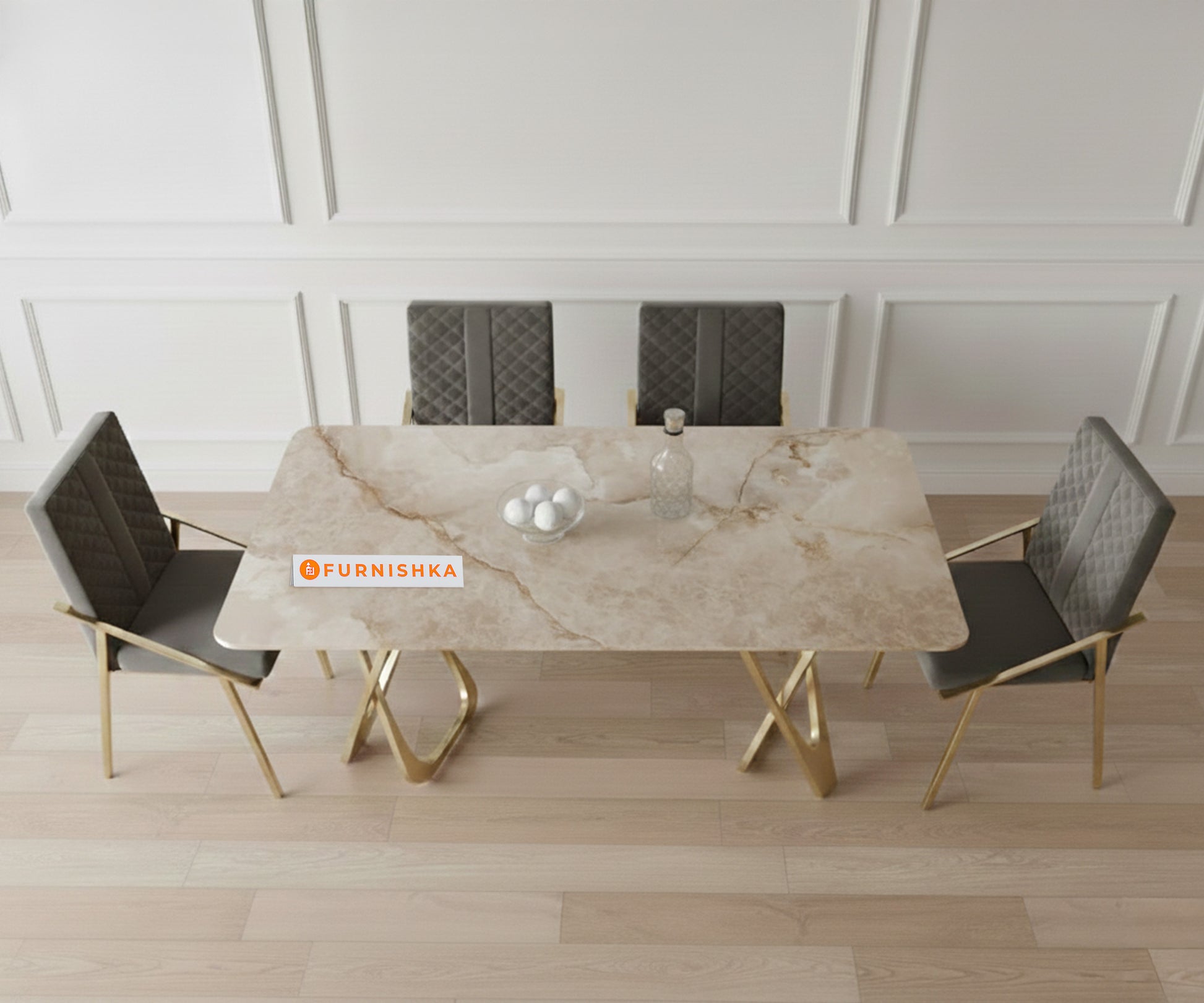 Dolce 4 Seater Dining Sets with Australian Onyx Marble Top - Furnishka 