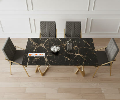 Dolce 4 Seater Dining Sets with Black Engineered Marble Top - Furnishka 
