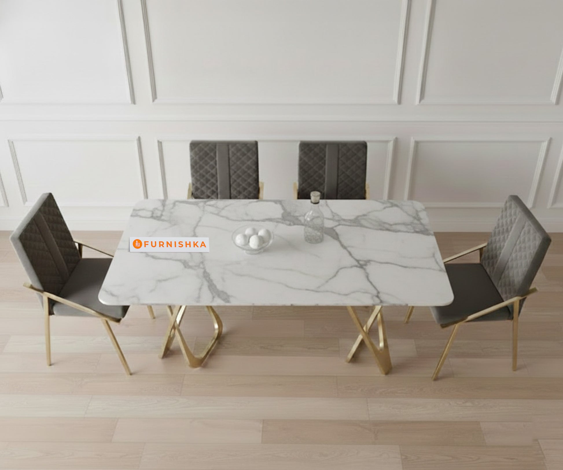 Dolce 4 Seater Dining Sets with Indian Banswara Marble Top - Furnishka 