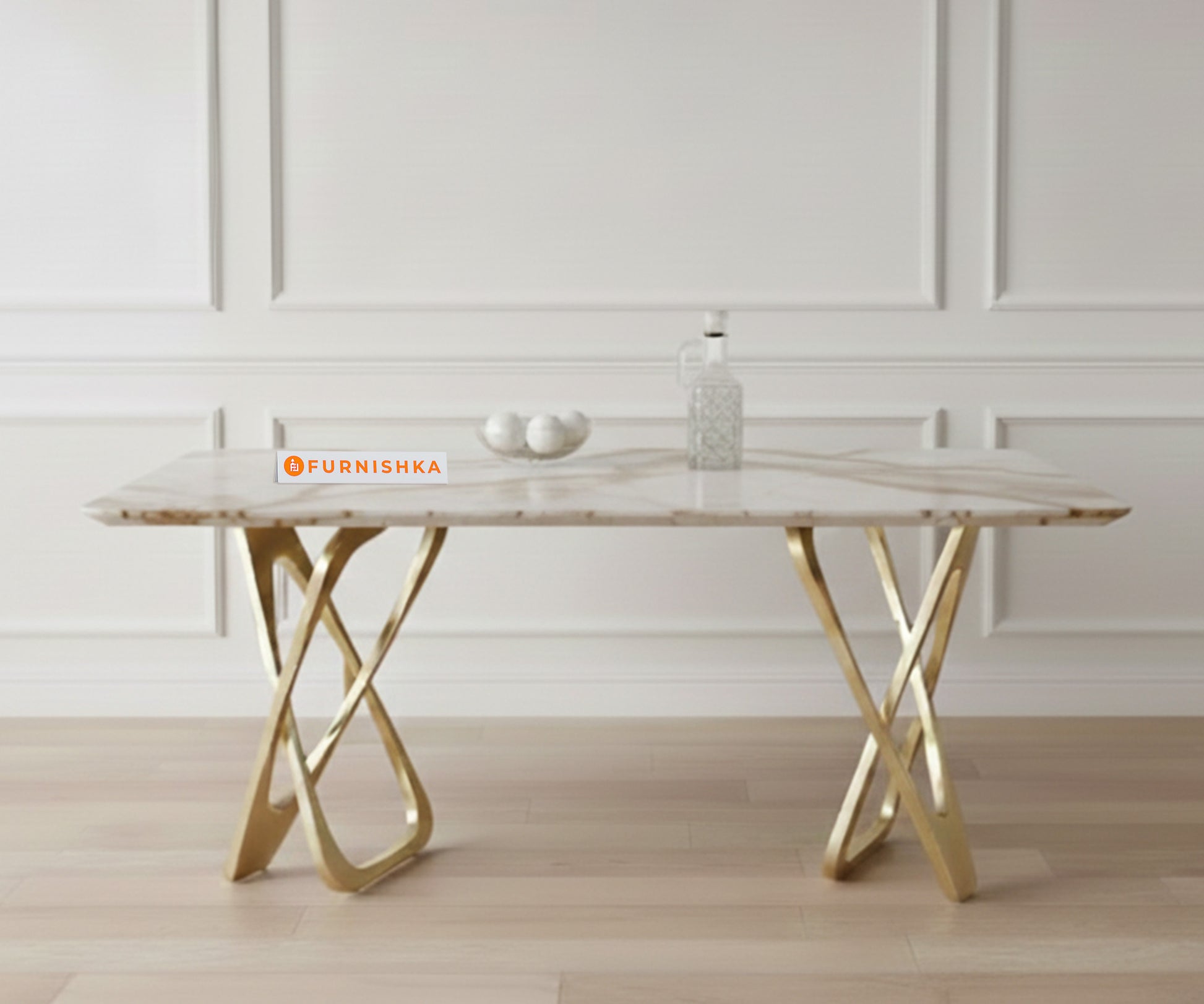 Dolce 4 Seater Dining Sets with Rosalia Gold Sandwich Engineering Marble Top Gold Finish - Furnishka 