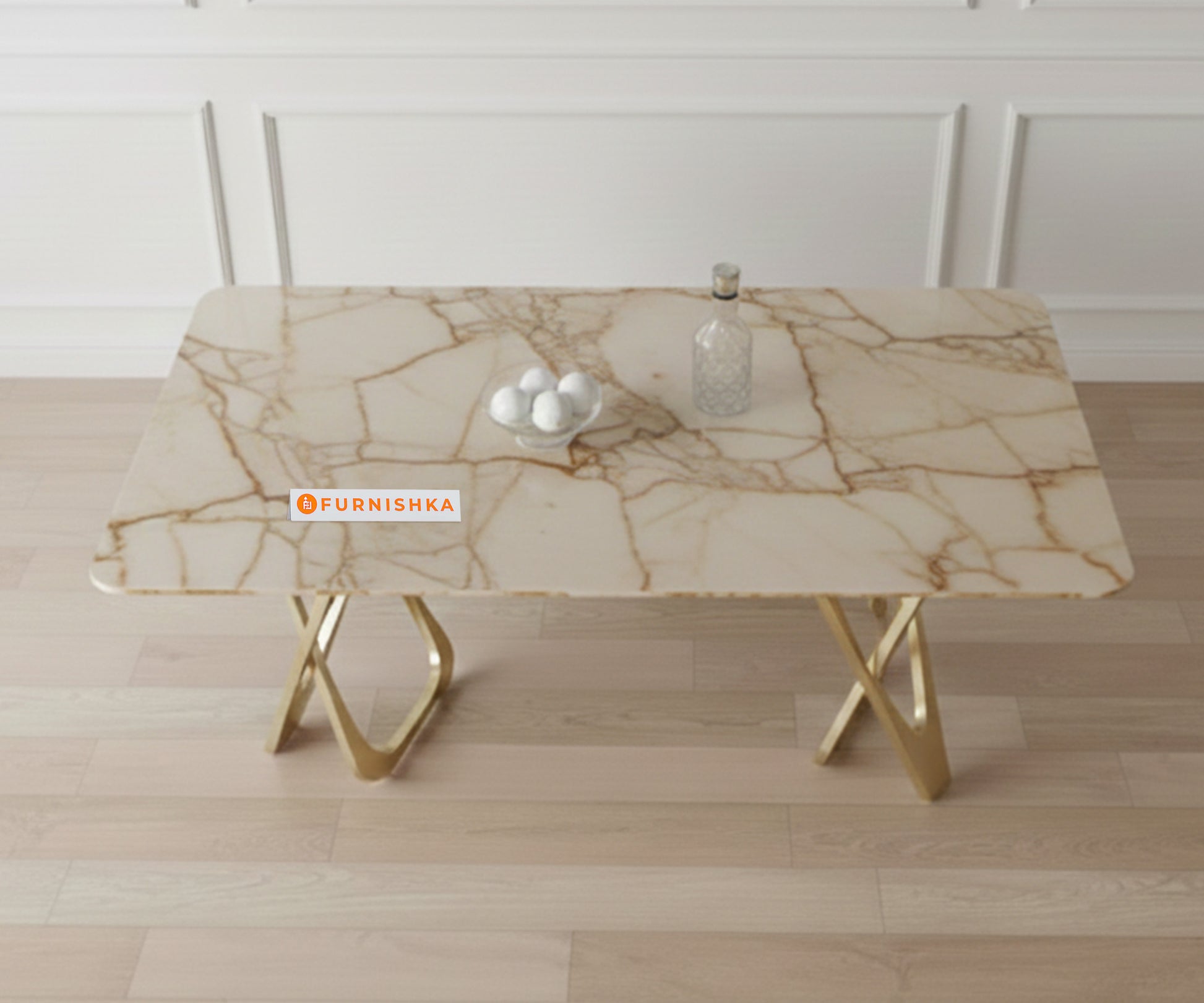 Dolce 4 Seater Dining Sets with Rosalia Gold Sandwich Engineering Marble Top Gold Finish - Furnishka 