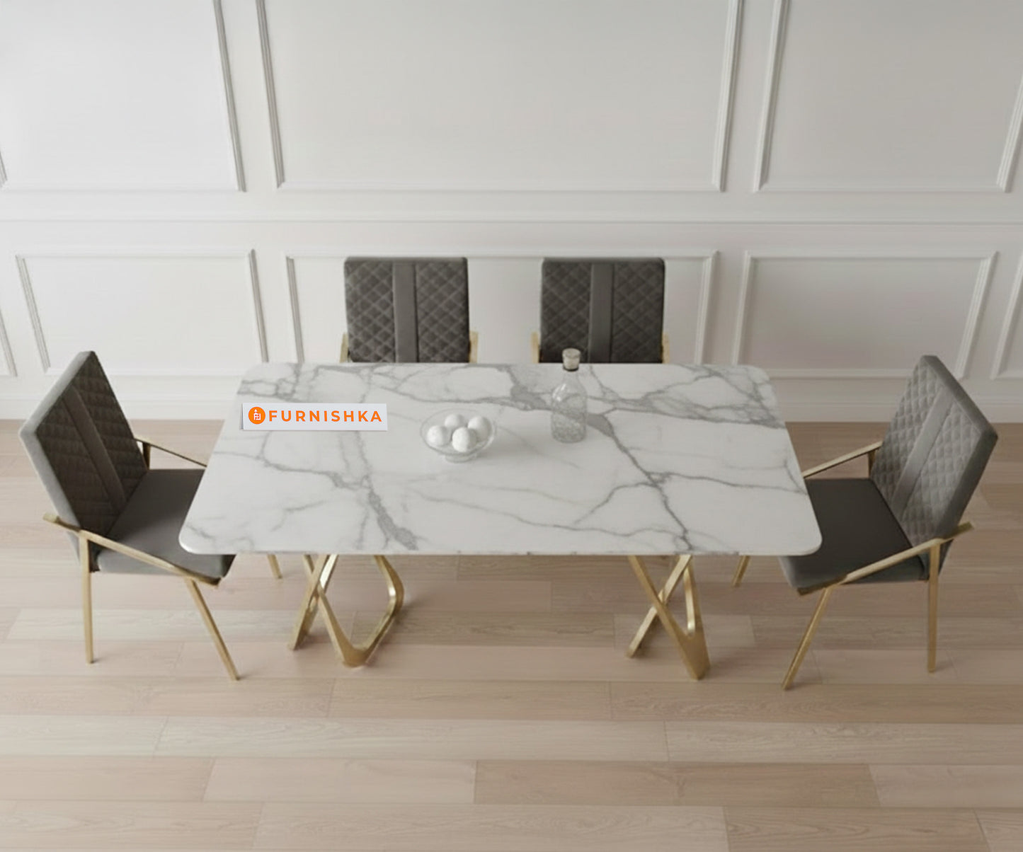 Dolce 4 Seater Dining Sets with White Engineered Marble Top - Furnishka 