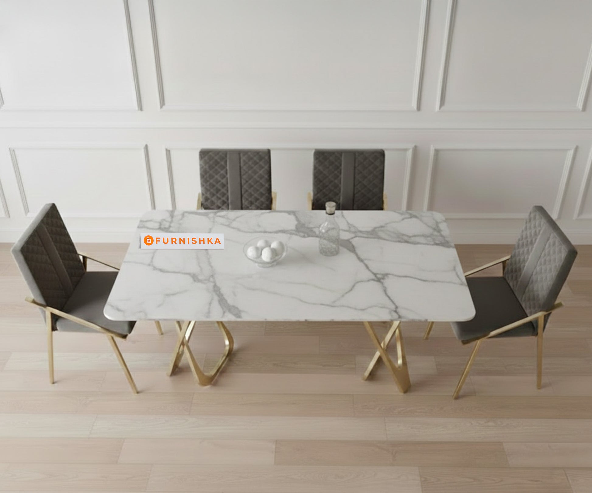 Dolce 4 Seater Dining Sets with White Engineered Marble Top - Furnishka 
