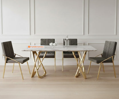 Dolce 4 Seater Dining Sets with White Engineered Marble Top - Furnishka 