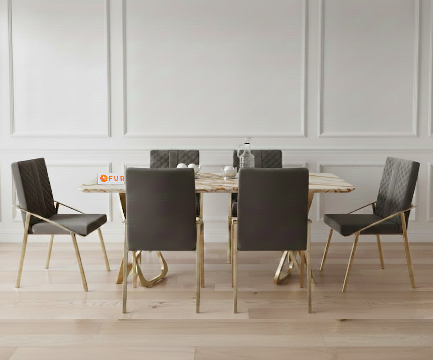 Dolce 6 Seater Dining Sets with Australian Onyx Marble Top - Furnishka 